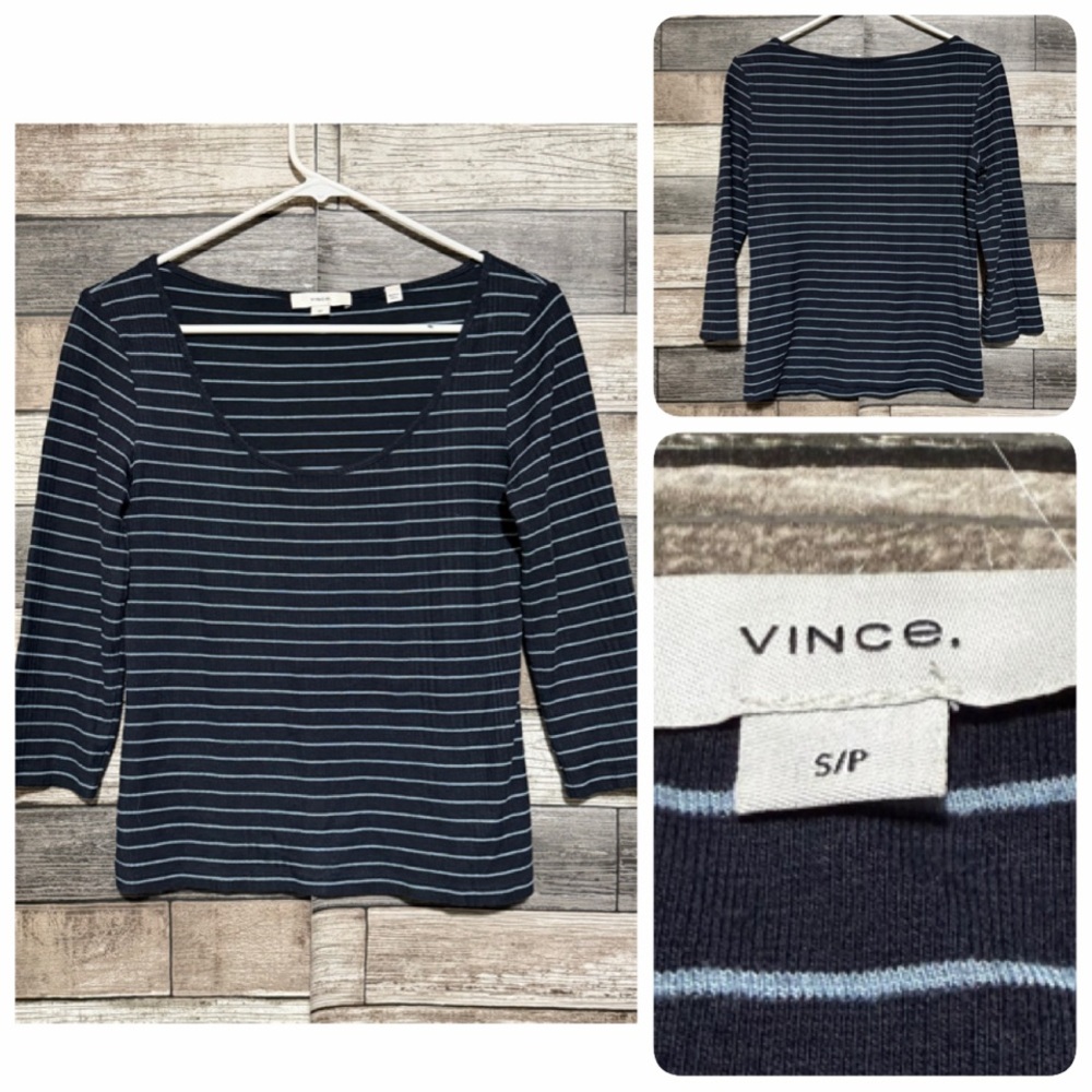 Vince Striped Top Women’s S Blue Rayon Blend Lightweight